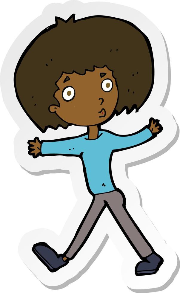 sticker of a cartoon surprised man walking vector