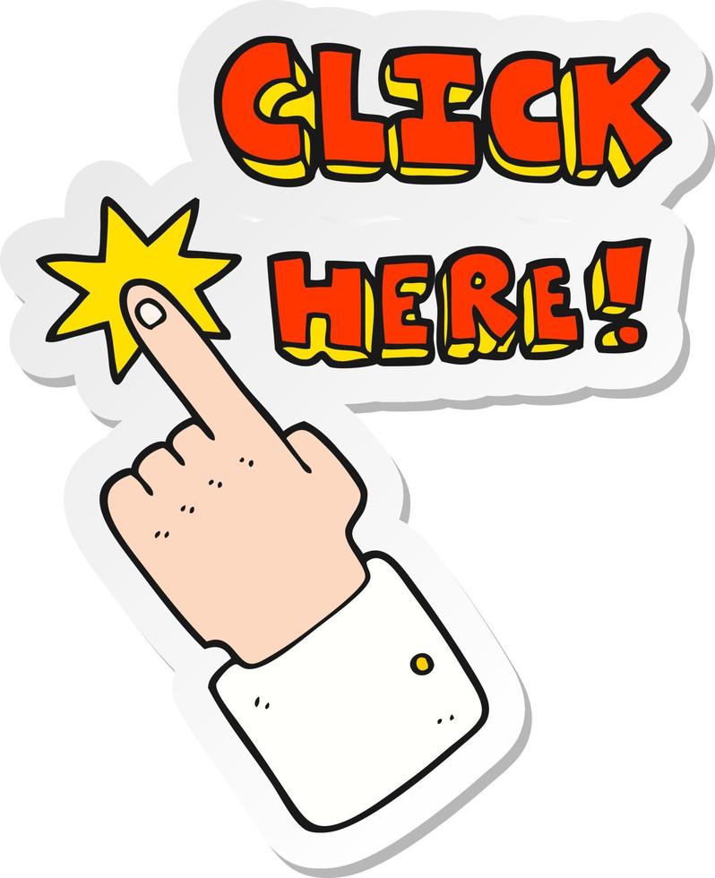 sticker of a cartoon click here sign with finger vector