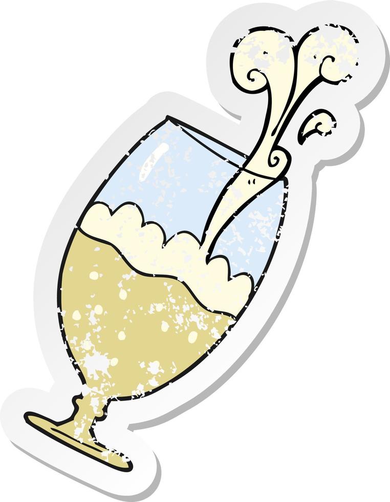 retro distressed sticker of a cartoon beer in glass vector