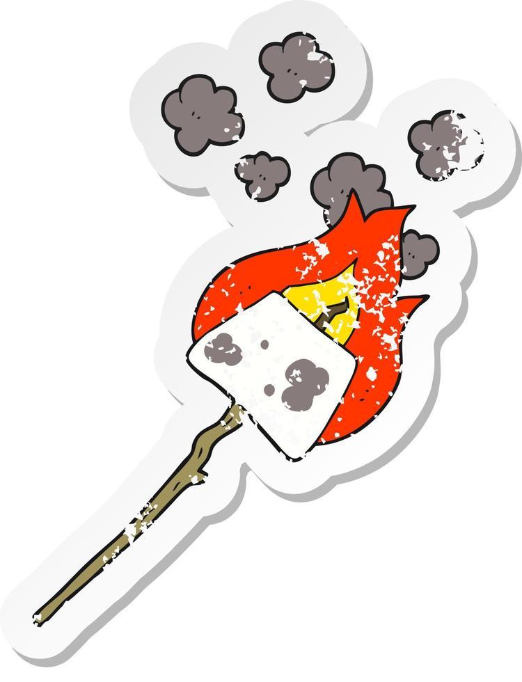 retro distressed sticker of a cartoon marshmallow on stick vector