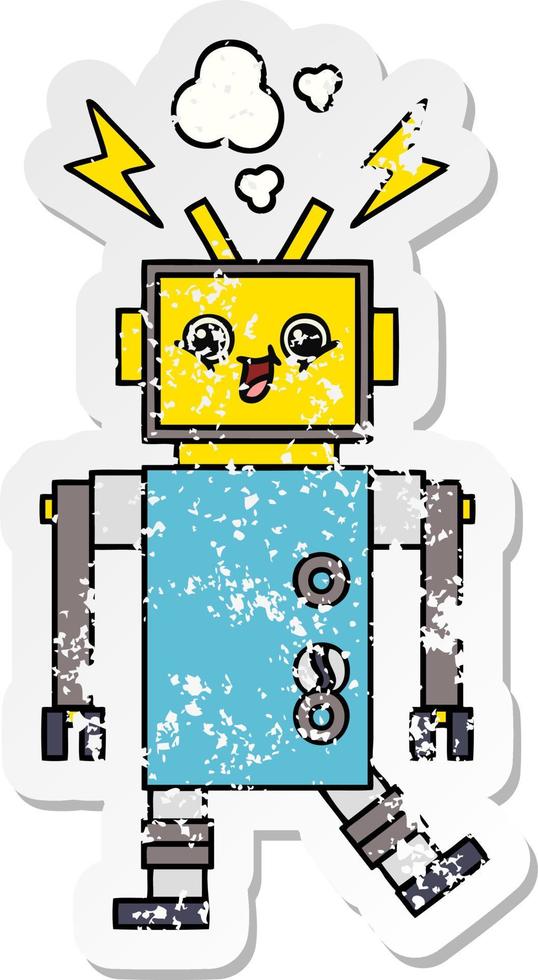 distressed sticker of a cute cartoon robot vector