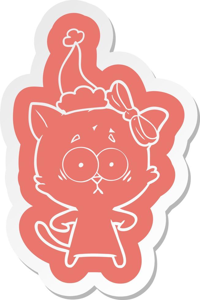 cartoon  sticker of a cat wearing santa hat vector