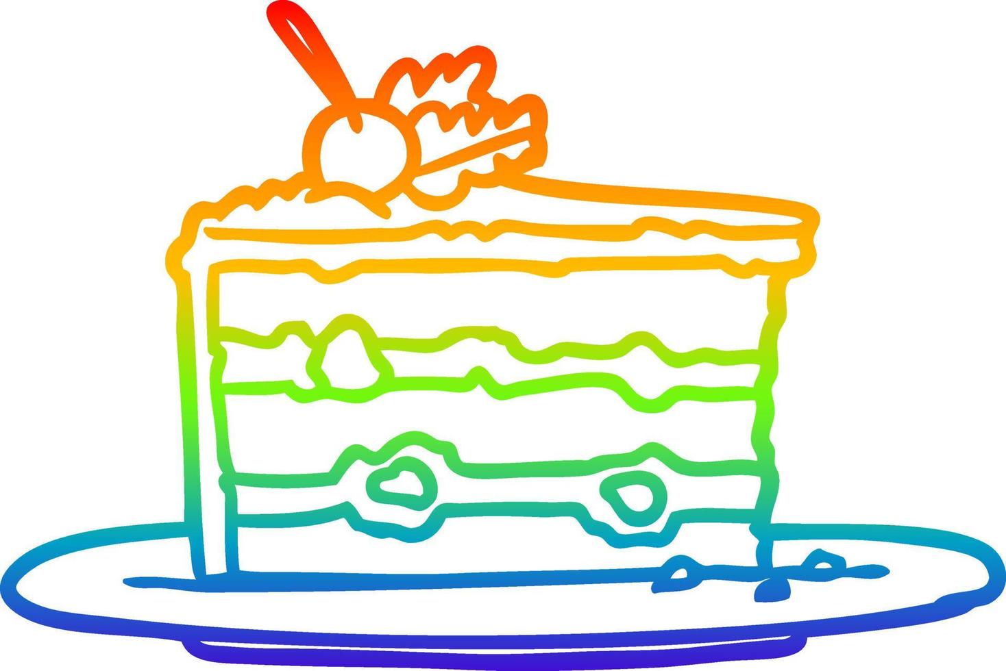 dibujo de línea de gradiente de arco iris pastel de postre sabroso vector