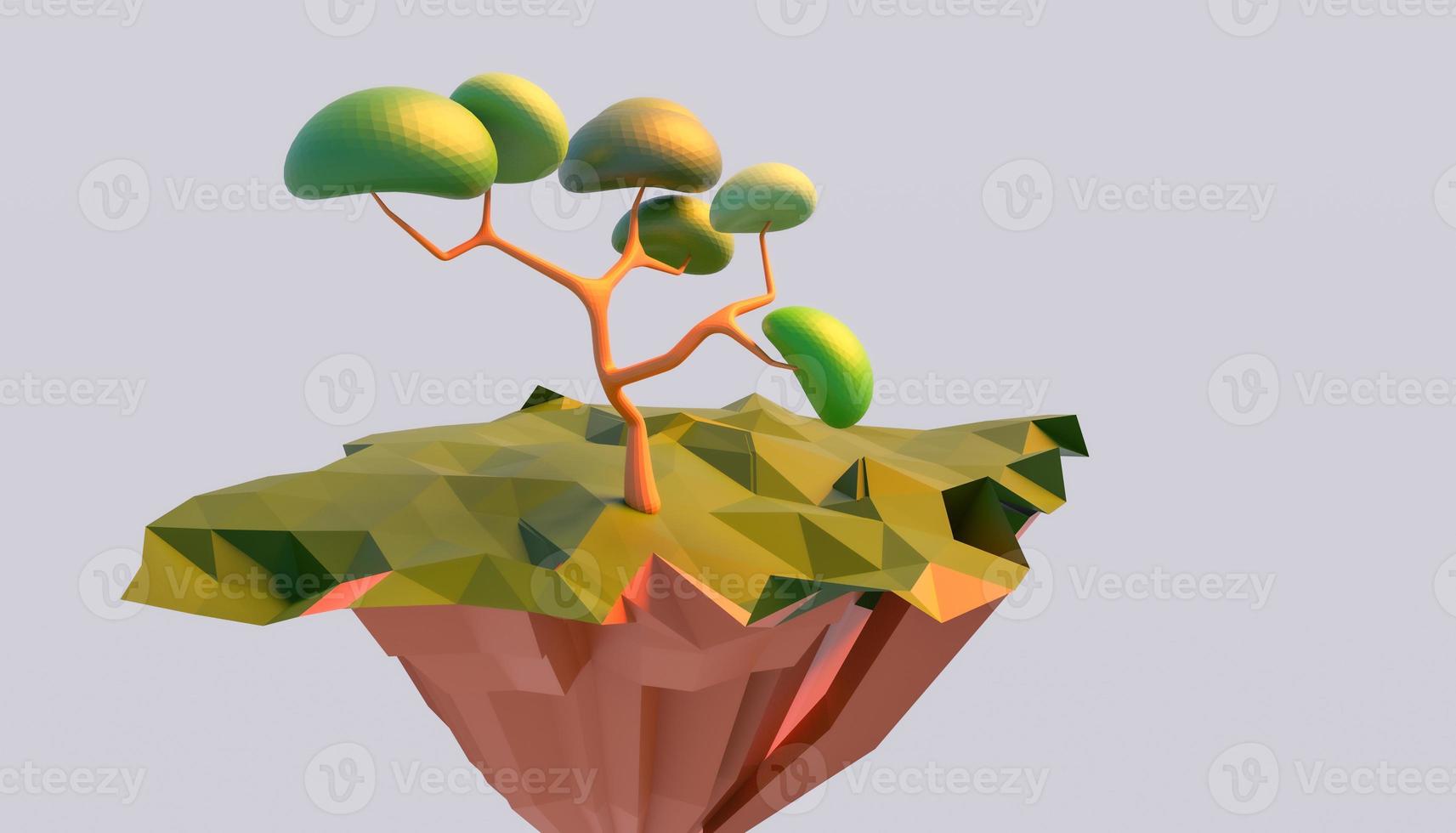 árbol 3d de polígono bajo en una pequeña colina foto