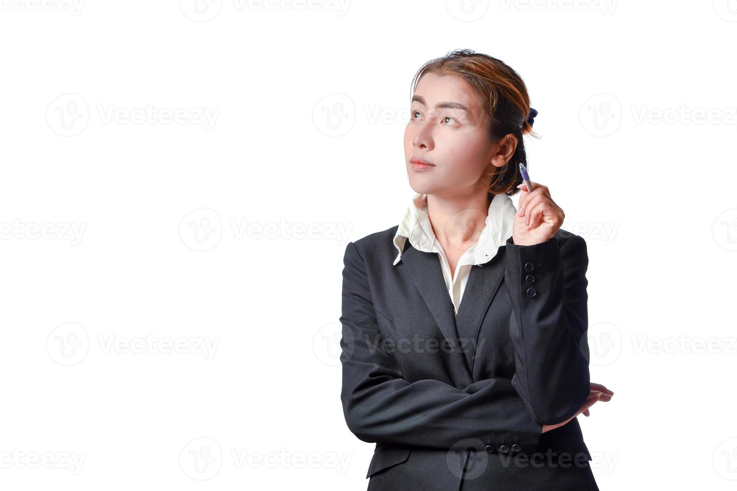 business woman thinking on white background photo