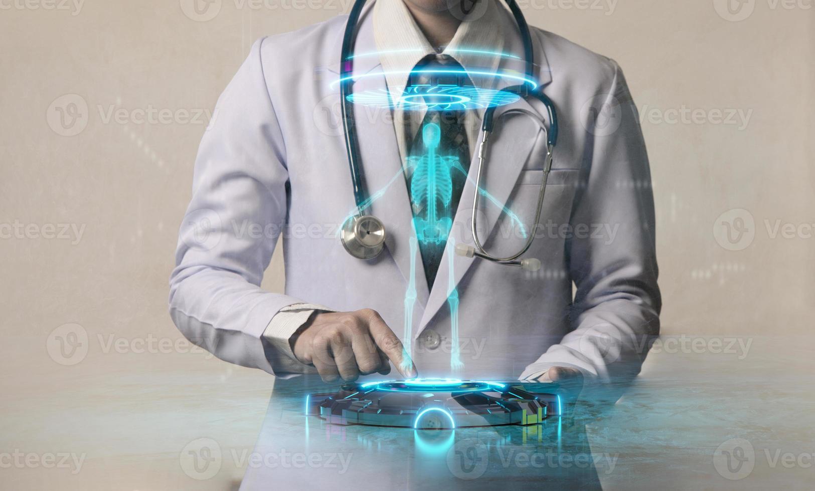 woman doctor holding smart device photo