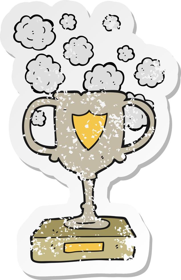 retro distressed sticker of a cartoon old trophy vector