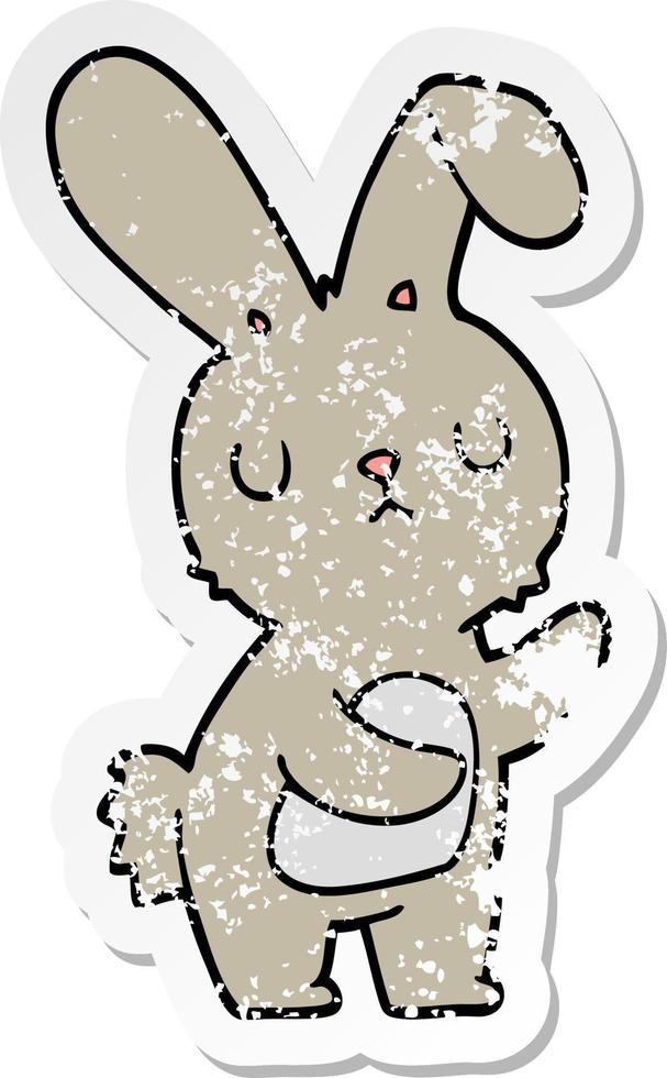 pegatina angustiada de un lindo conejo de dibujos animados vector