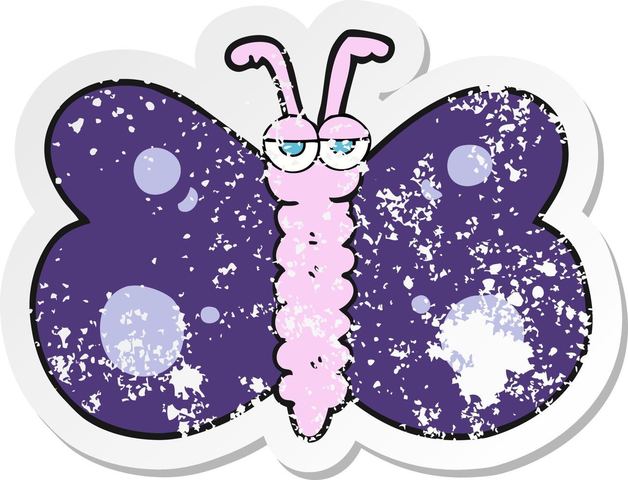 retro distressed sticker of a cartoon butterfly vector