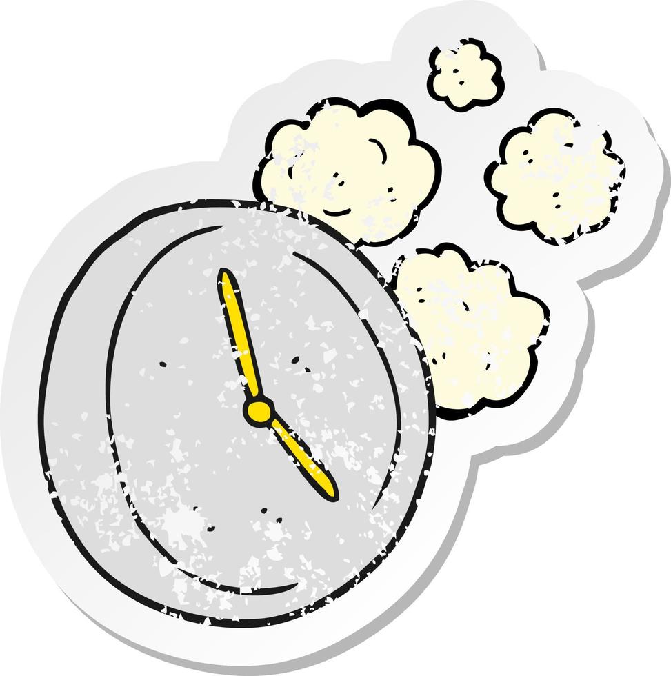 retro distressed sticker of a cartoon ticking clock vector