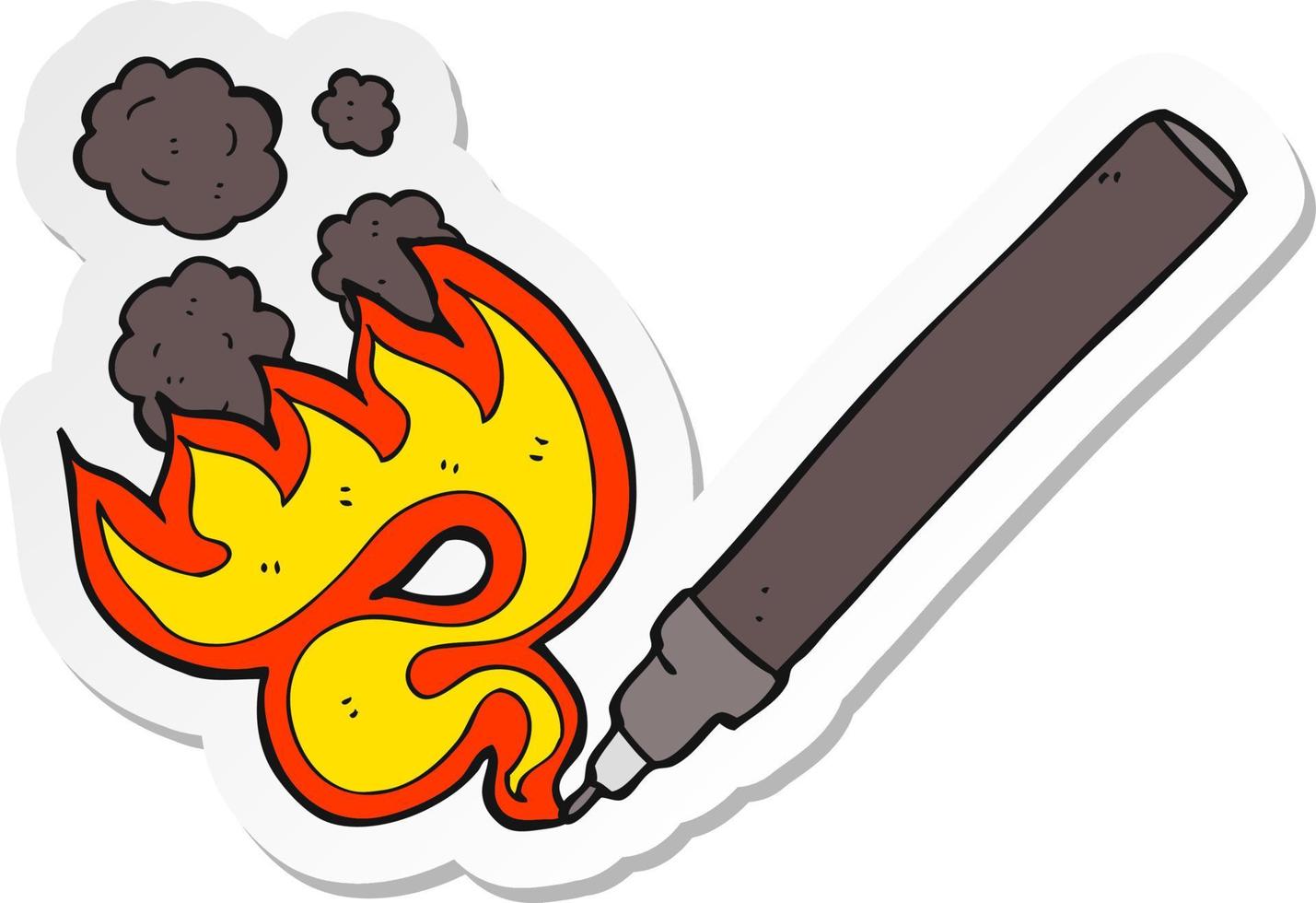 sticker of a cartoon flaming pen vector