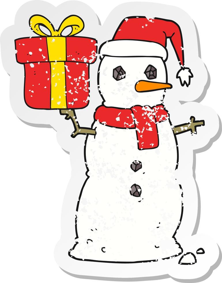 retro distressed sticker of a cartoon snowman vector