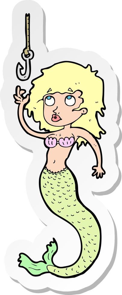 pegatina de una caricatura de sirena y anzuelo vector