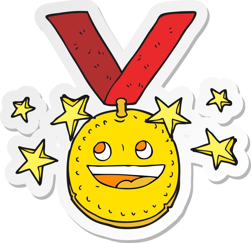 sticker of a cartoon happy sports medal vector