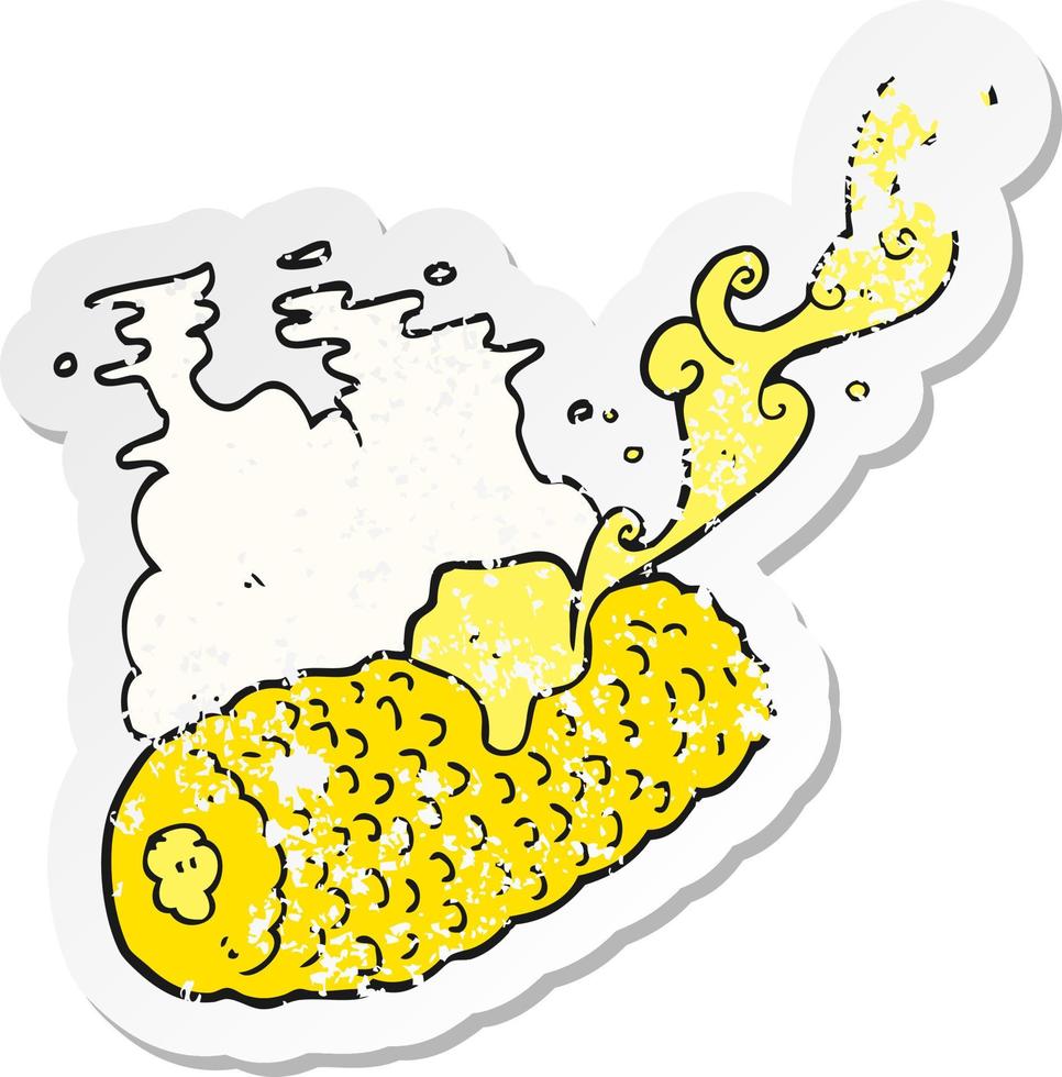 retro distressed sticker of a cartoon corn on cob with butter vector