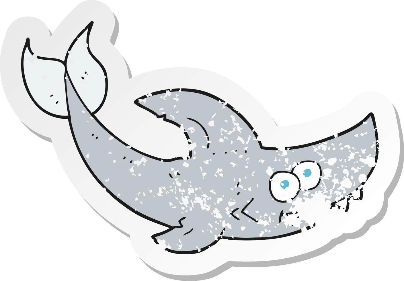 pegatina retro angustiada de un tiburón de dibujos animados vector