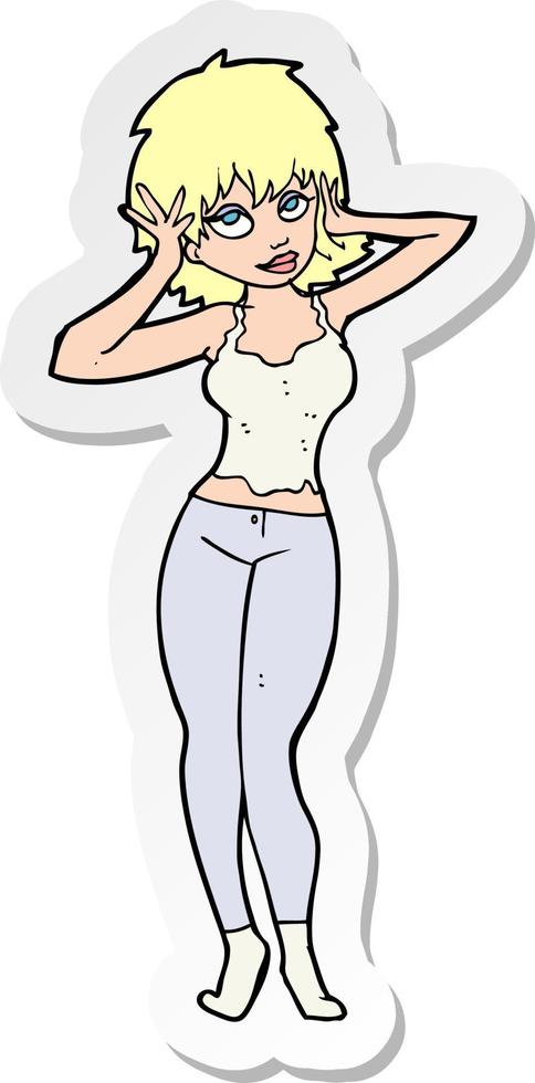 sticker of a cartoon pretty woman vector