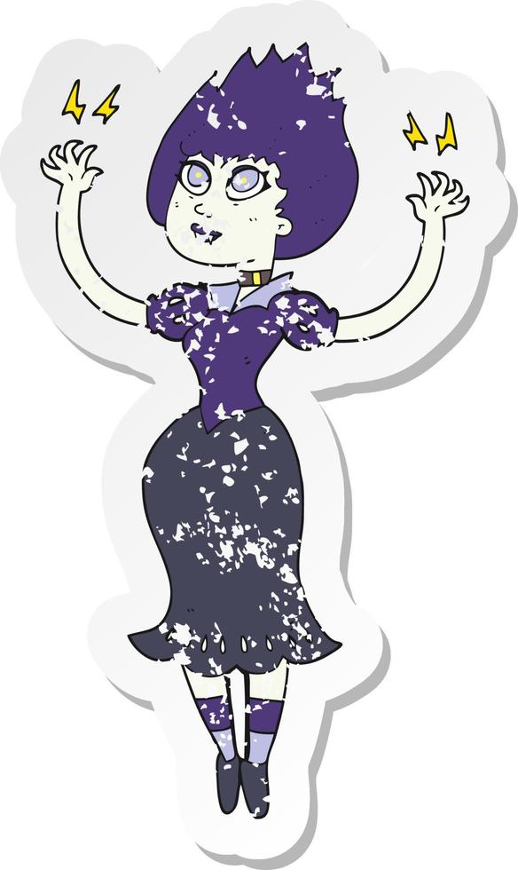 retro distressed sticker of a cartoon vampire girl vector