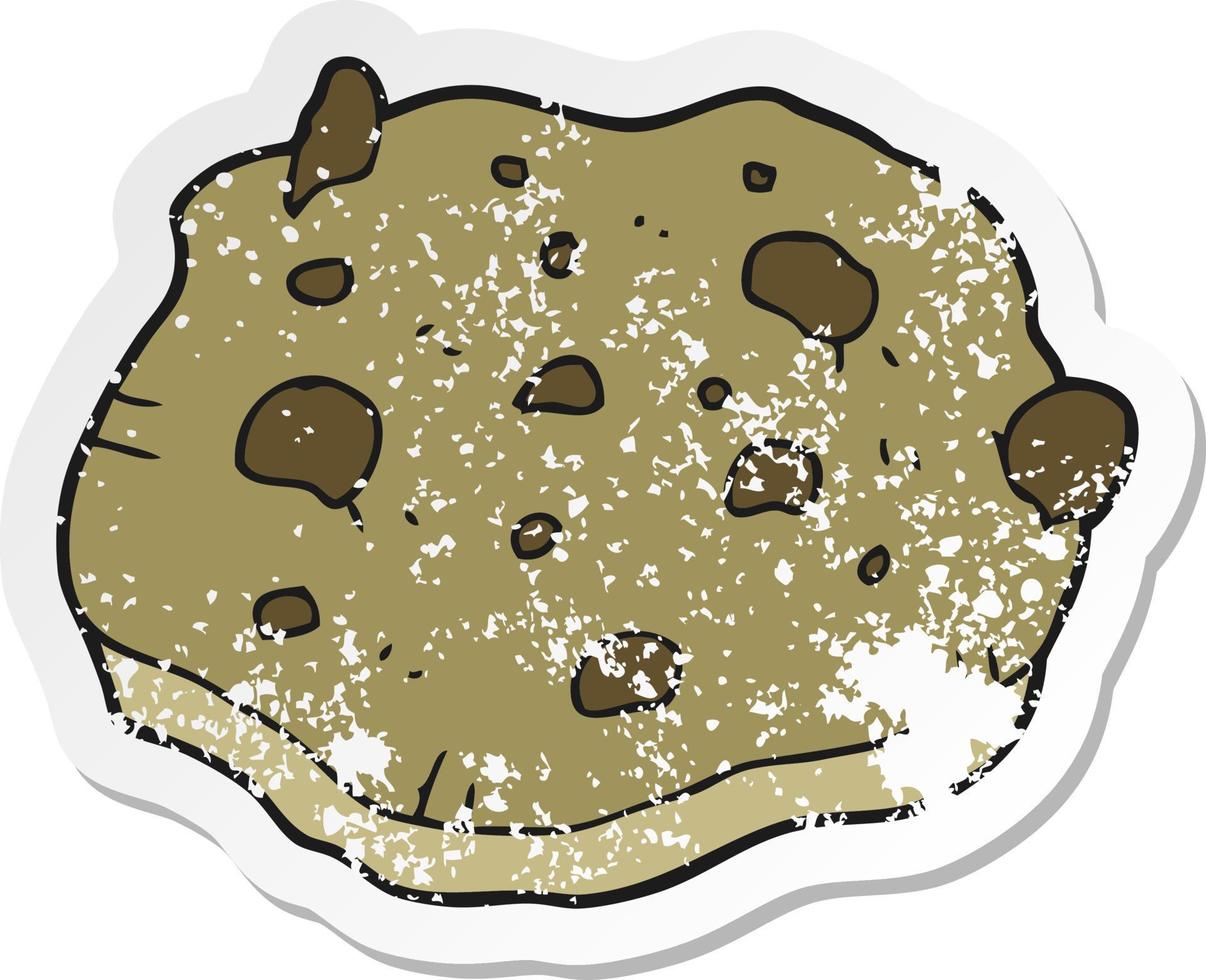 retro distressed sticker of a cartoon chocolate chip cookie vector