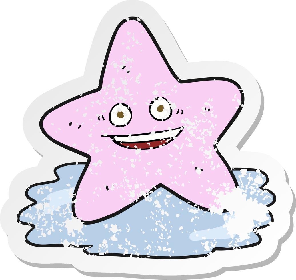 retro distressed sticker of a cartoon starfish vector