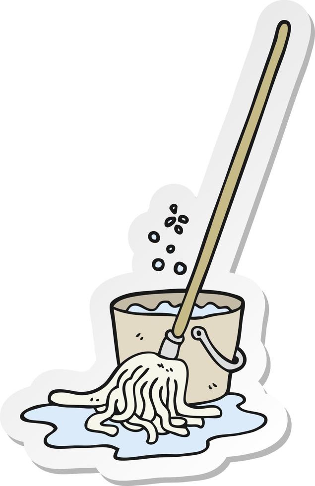 sticker of a cartoon mop and bucket vector