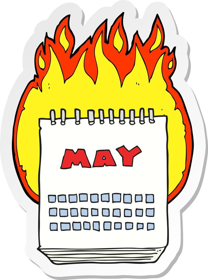 sticker of a cartoon calendar showing month of may vector