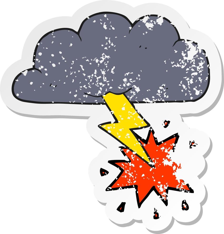pegatina retro angustiada de una nube tormentosa de dibujos animados vector
