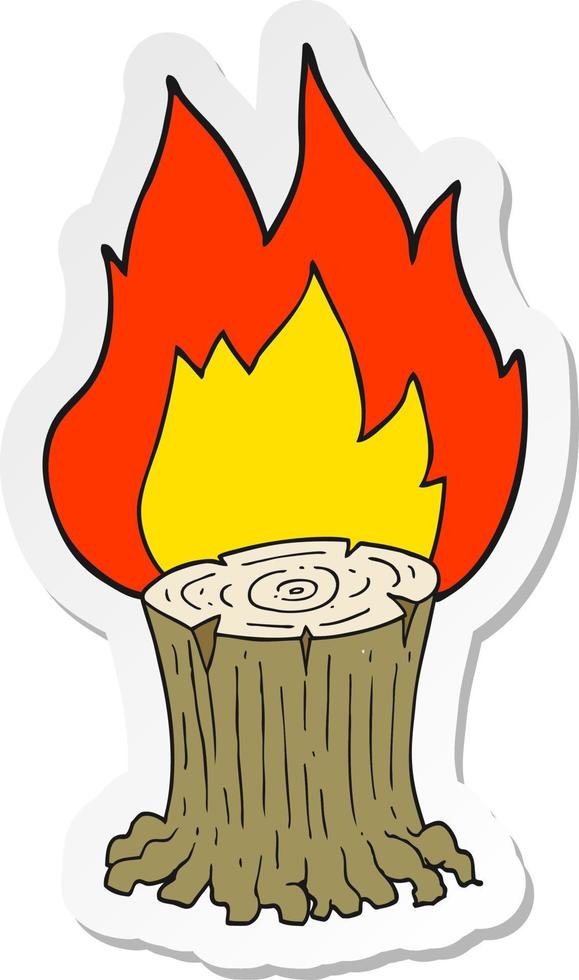 sticker of a cartoon big tree stump on fire vector