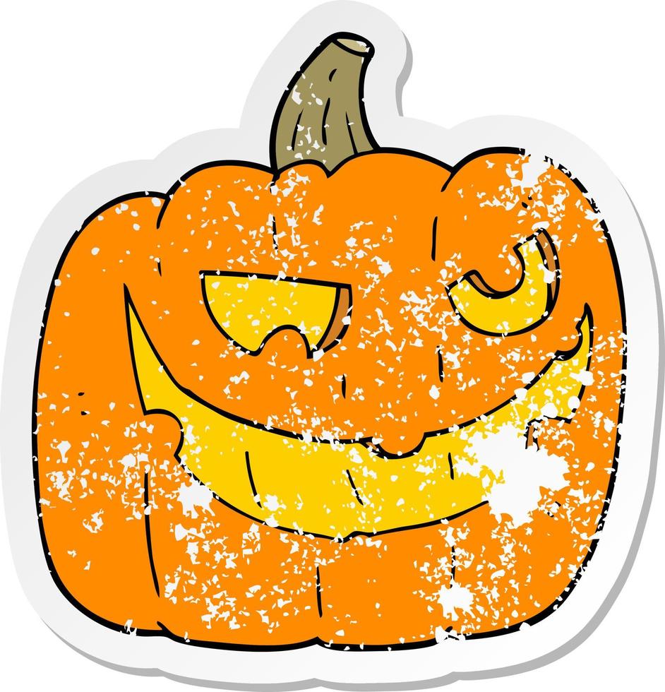 pegatina retro angustiada de una calabaza de halloween de dibujos animados vector