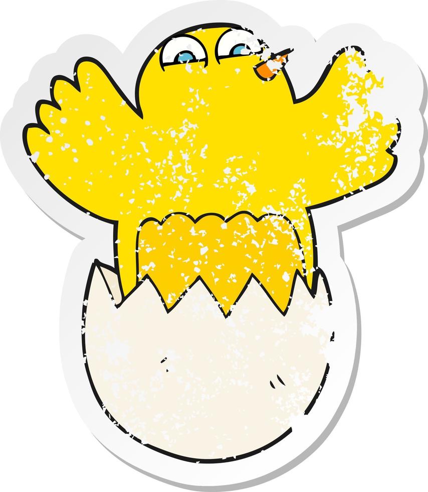 retro distressed sticker of a cartoon hatching egg vector