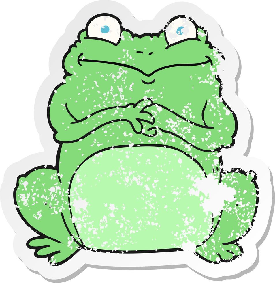 retro distressed sticker of a cartoon funny frog vector