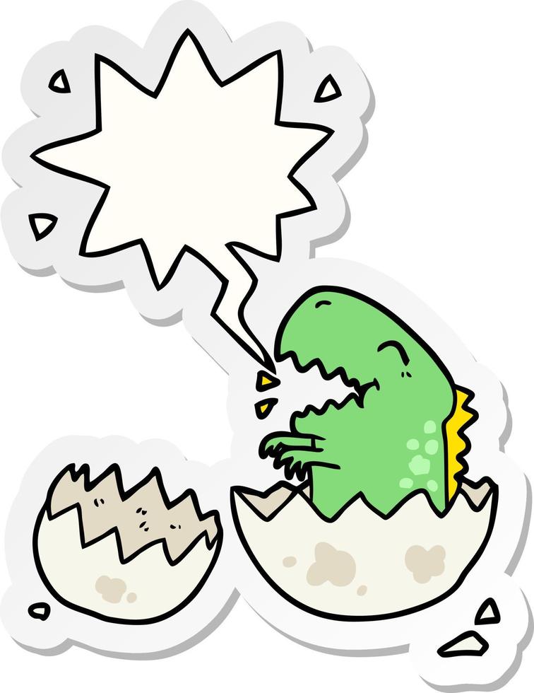 cartoon dinosaur hatching from egg and speech bubble sticker vector