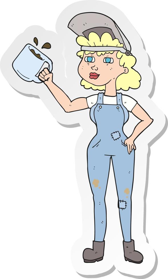 sticker of a cartoon woman in dungarees vector