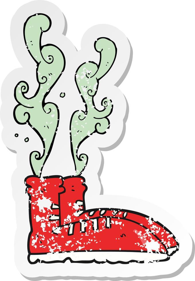 retro distressed sticker of a cartoon smelly sneakers vector