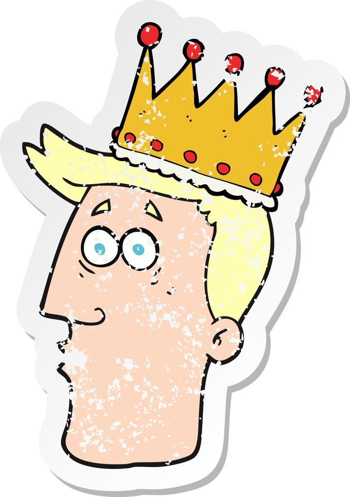 retro distressed sticker of a cartoon kings head vector
