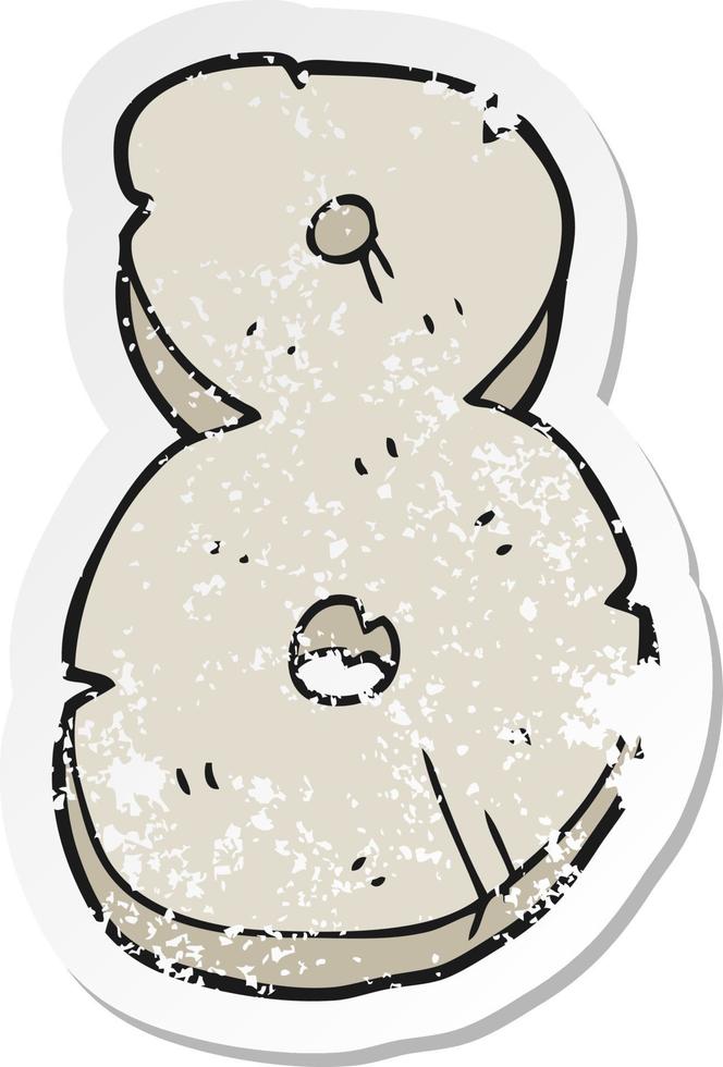 retro distressed sticker of a cartoon stone number eight vector