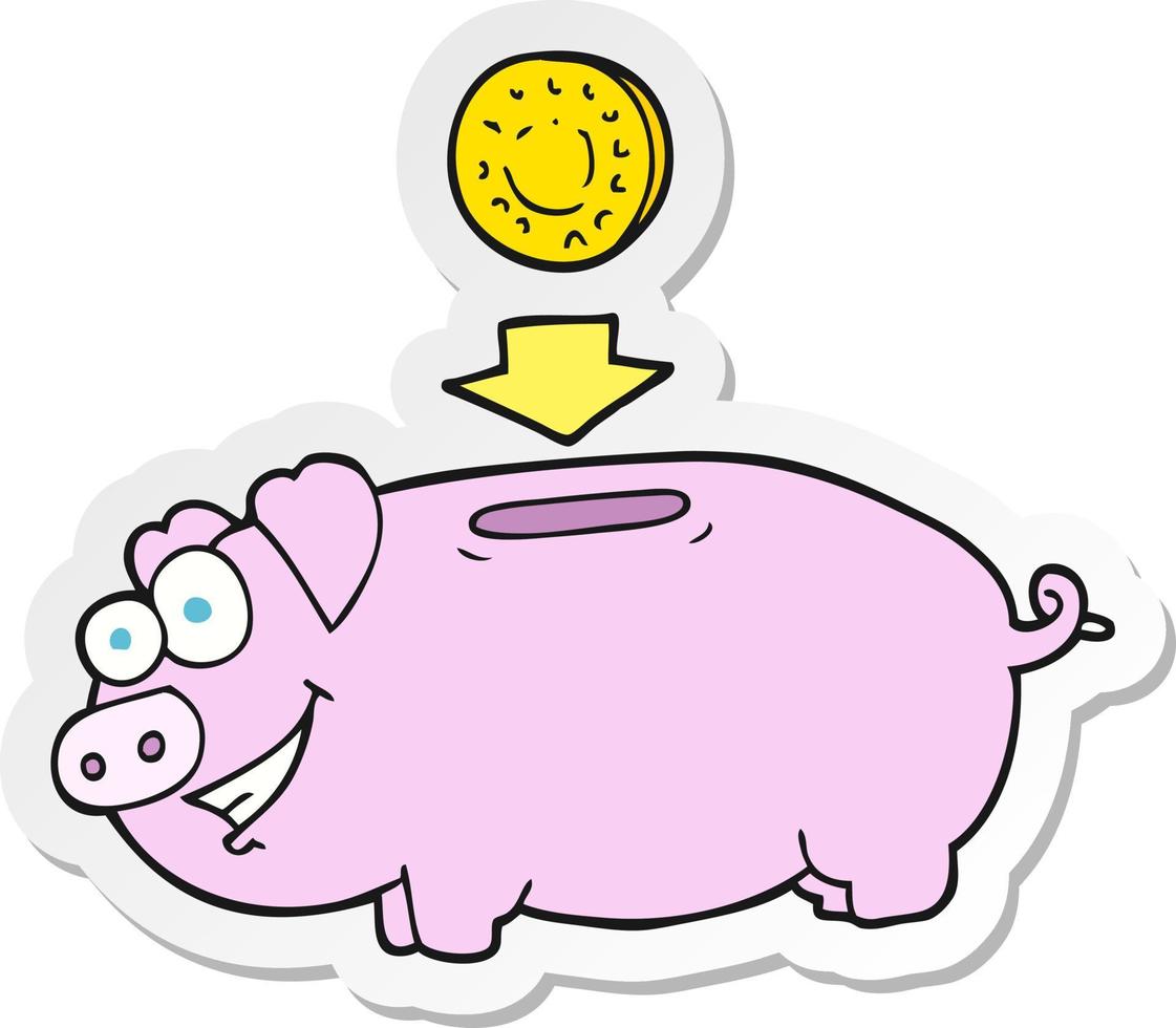 sticker of a cartoon piggy bank vector