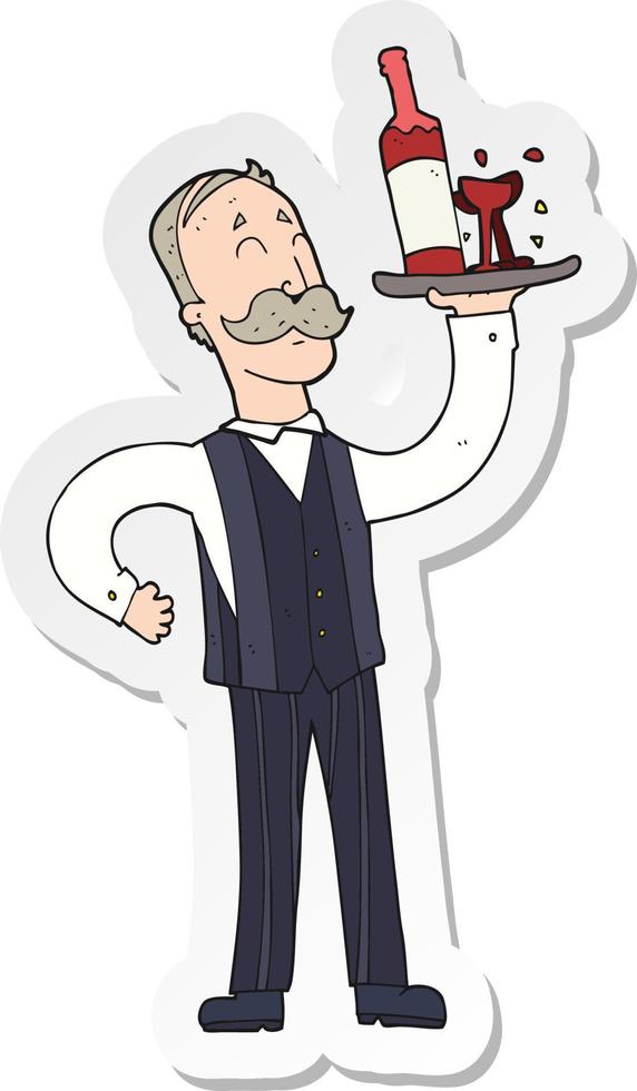 sticker of a cartoon waiter vector