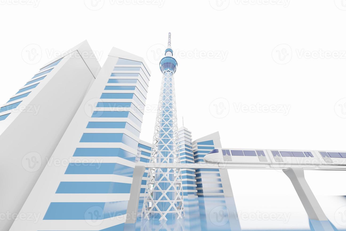 3d rendering illustration of metropolitan city in blue color minimal design photo