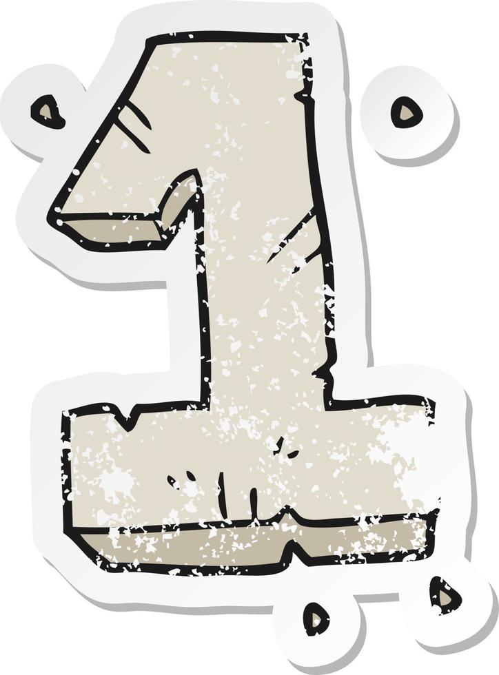 retro distressed sticker of a cartoon stone number one vector