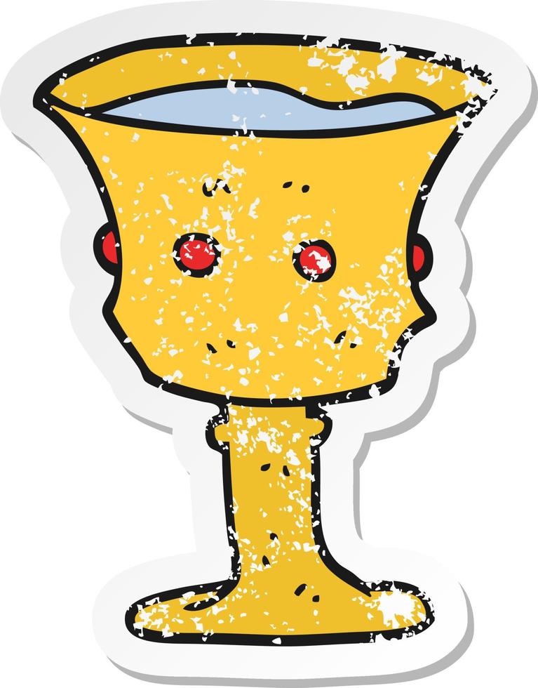 retro distressed sticker of a cartoon medieval cup vector