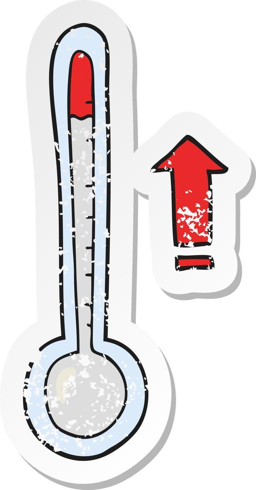 retro distressed sticker of a cartoon rising temperature vector