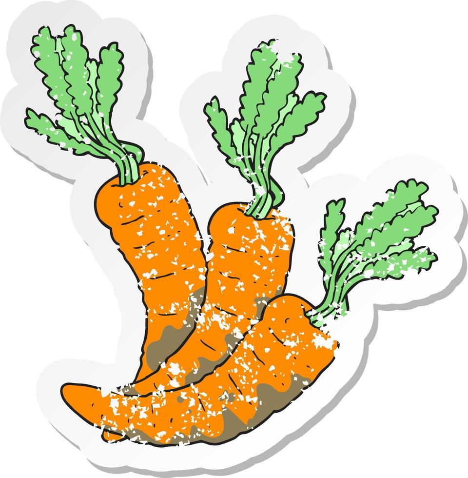 pegatina retro angustiada de una caricatura de zanahorias vector