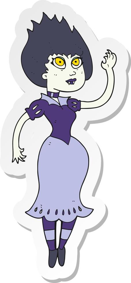 sticker of a cartoon vampire girl waving vector