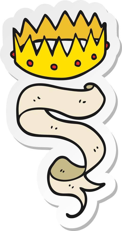 sticker of a cartoon crown and scroll vector