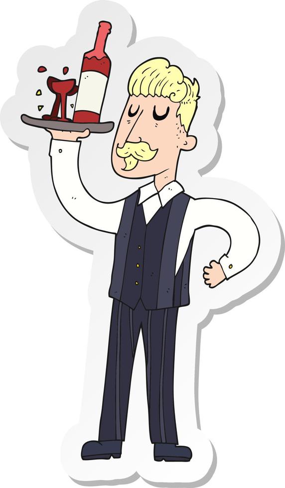 sticker of a cartoon waiter vector