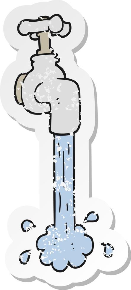 retro distressed sticker of a cartoon running faucet vector