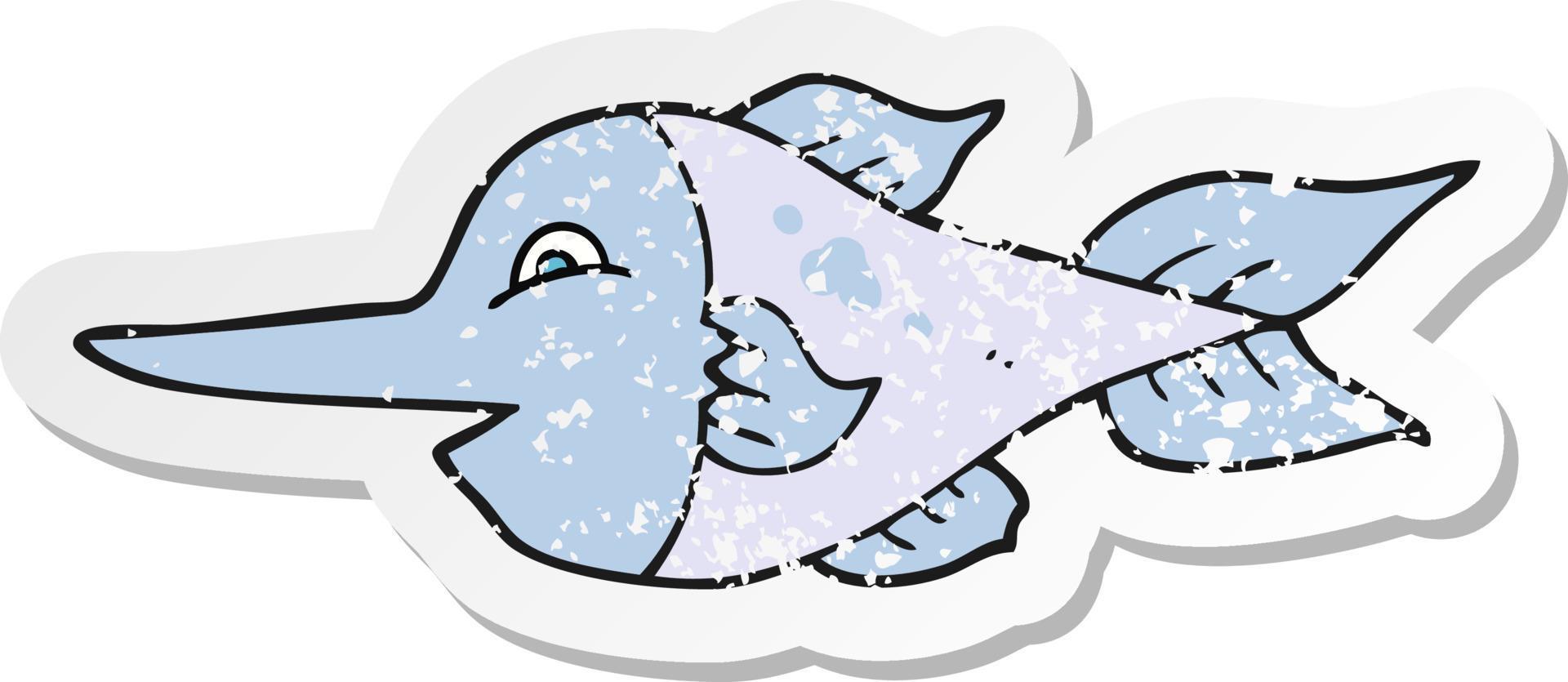 retro distressed sticker of a cartoon swordfish vector