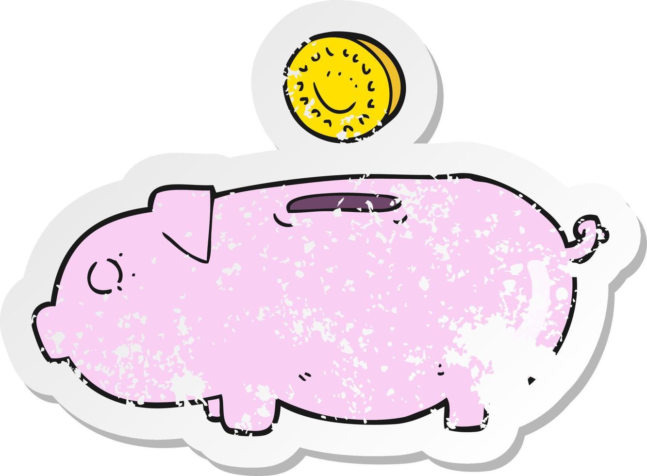 retro distressed sticker of a cartoon piggy bank vector