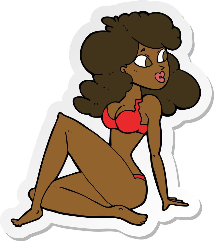 sticker of a cartoon sexy woman in underwear vector